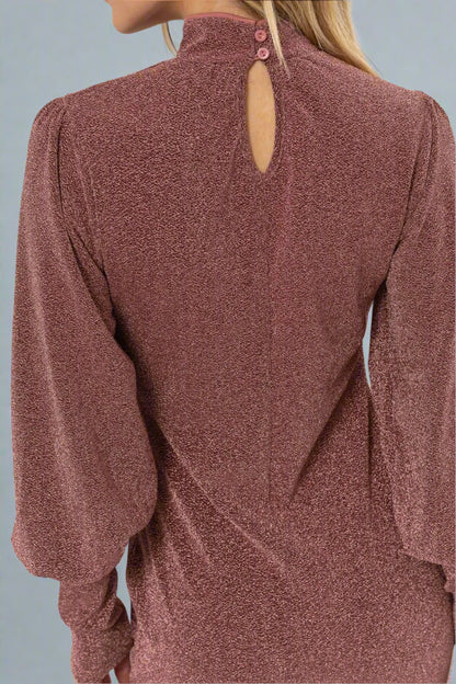 HYFVE Glitter Mock Neck Long Sleeve Mini Dress back
