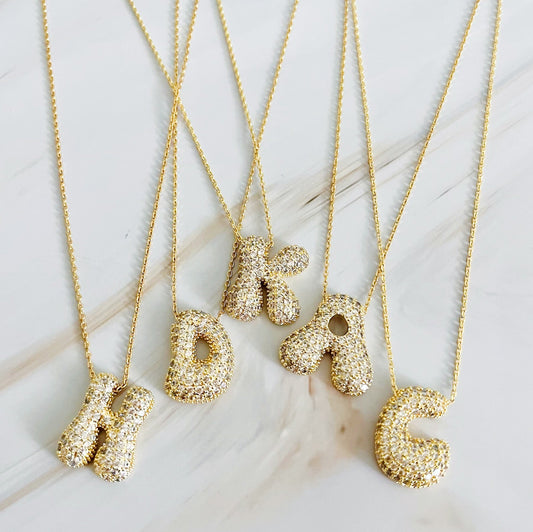 Crystal Bubble Throwy Letter Necklace