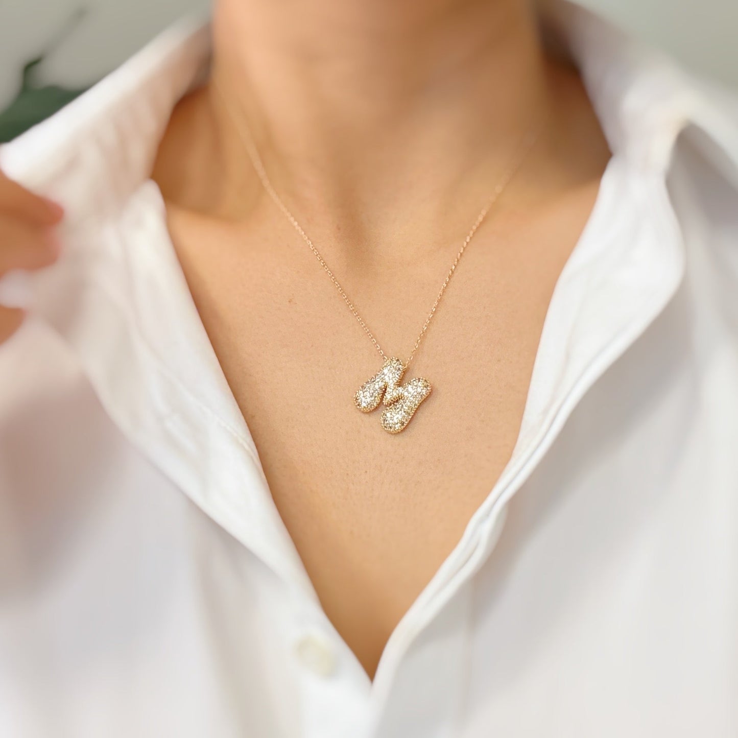 Crystal Bubble Throwy Letter Necklace