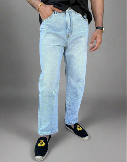 Mens Straight Leg Jeans in Light Blue front closeup
