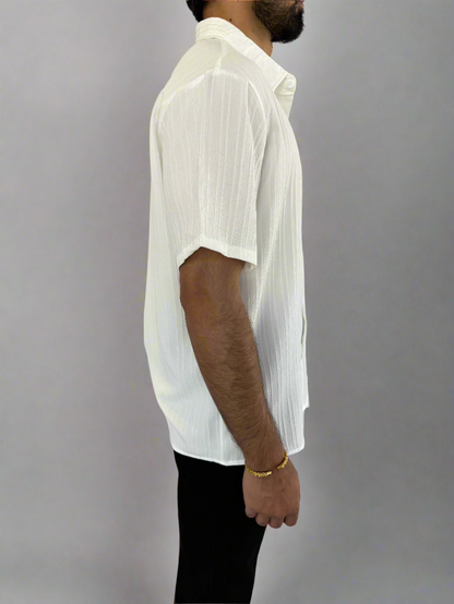 Mens Summer Edge Short Sleeve Button Up Shirt ivory side