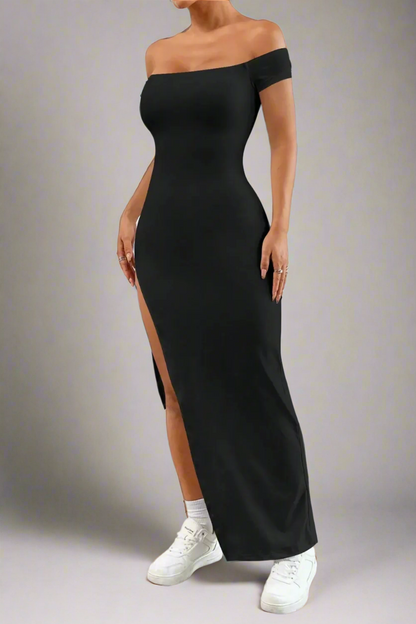 Off Shoulder Slit Maxi Dress Full Front
