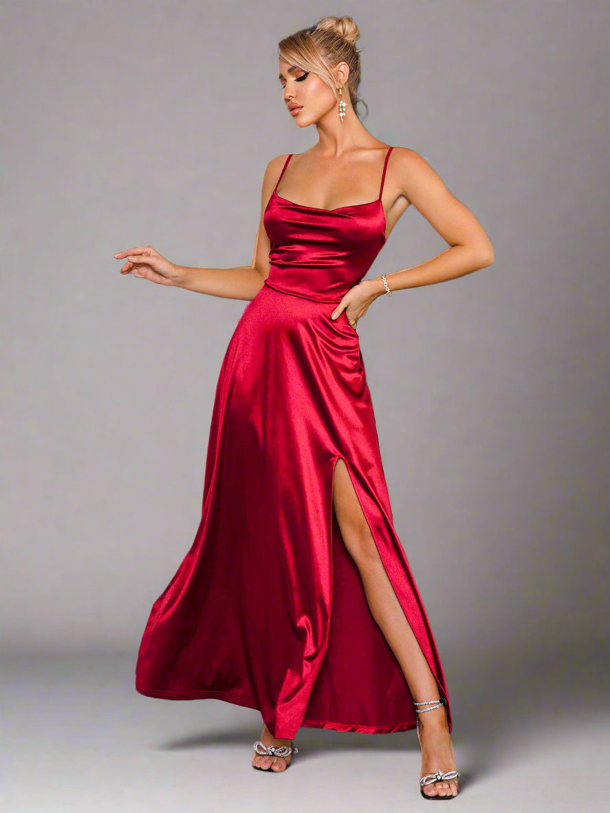 The Velvet Vow Dress in Merlot Satin