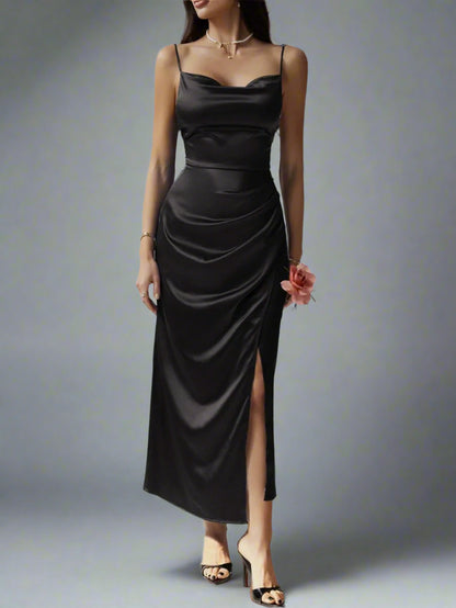 A woman is wearing The Goddess Motion Dress
