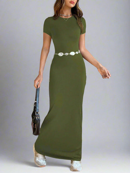 A woman is working Time For Spring Short Sleeve Maxi Tee Dress
