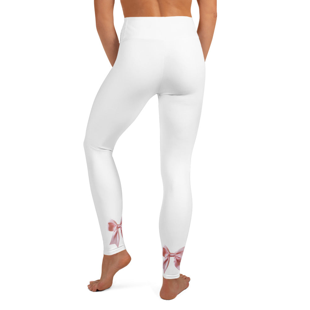 Pink Bow Yoga Pants in White