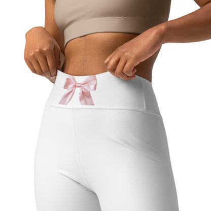 Pink Bow Yoga Pants in White