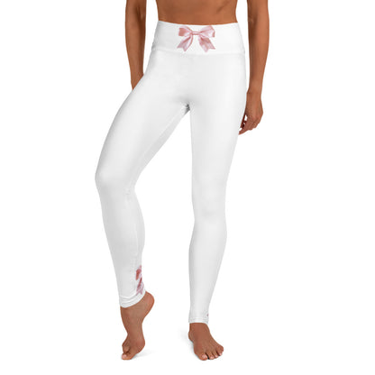 Pink Bow Yoga Pants in White