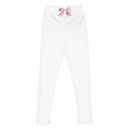 Pink Bow Yoga Pants in White