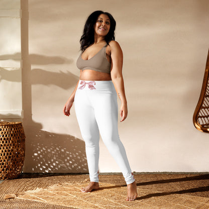 Pink Bow Yoga Pants in White