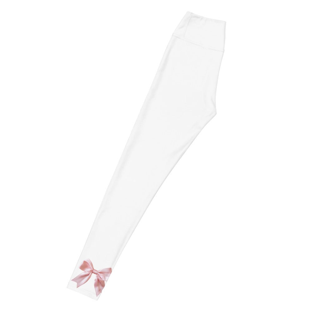Pink Bow Yoga Pants in White