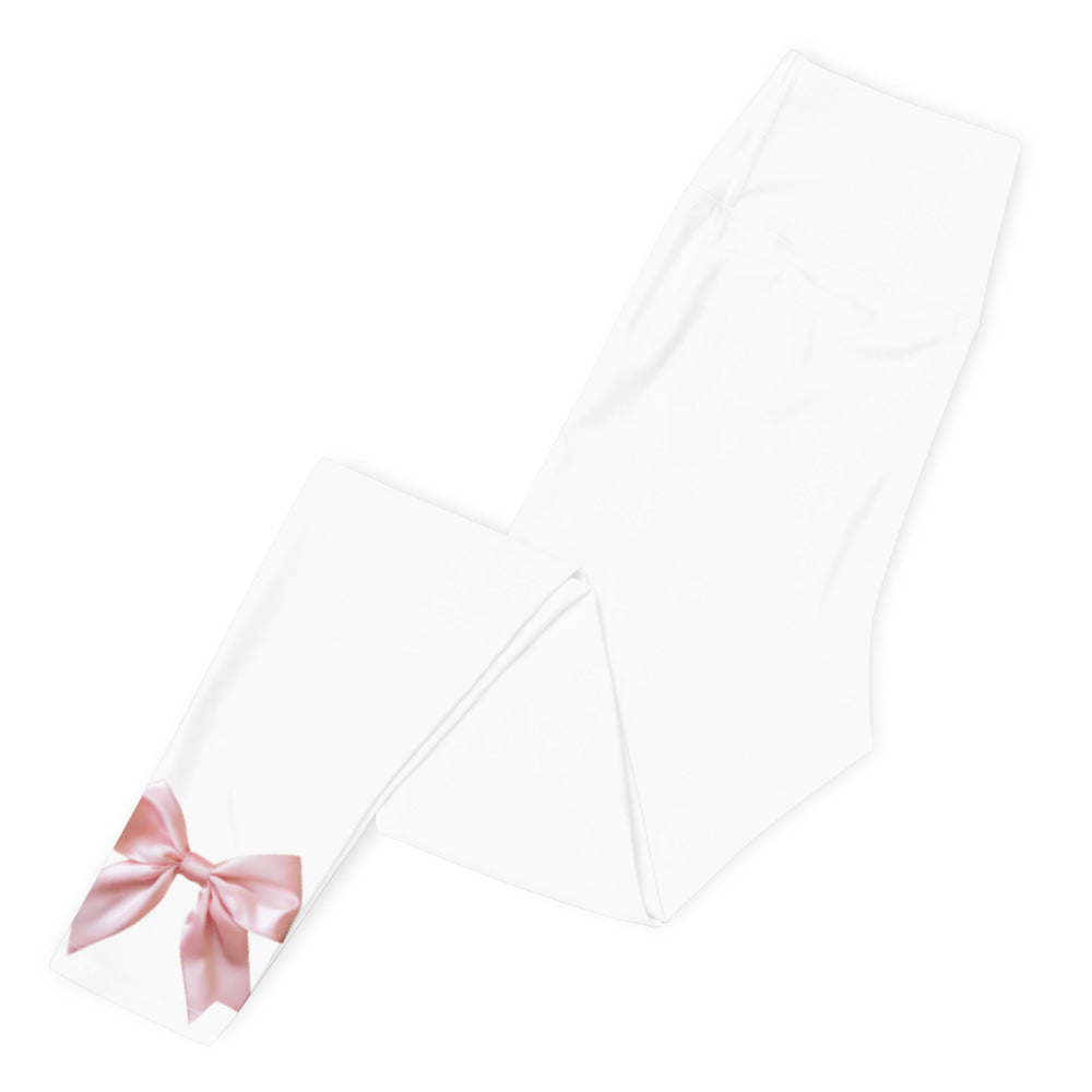 Pink Bow Yoga Pants in White