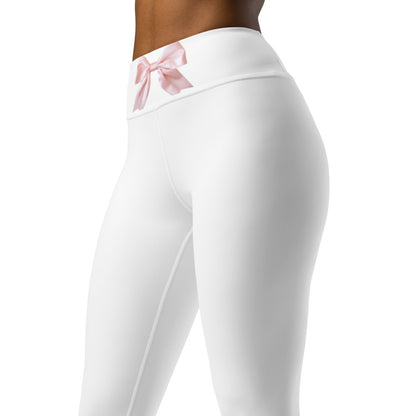Pink Bow Yoga Pants in White