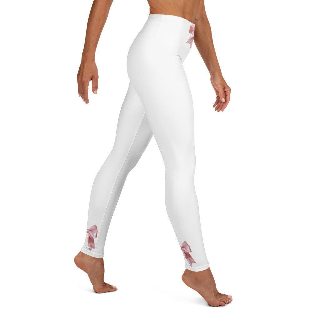 Pink Bow Yoga Pants in White