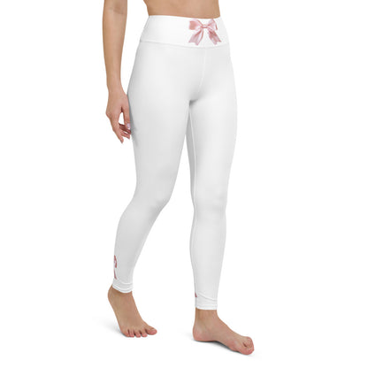 Pink Bow Yoga Pants in White