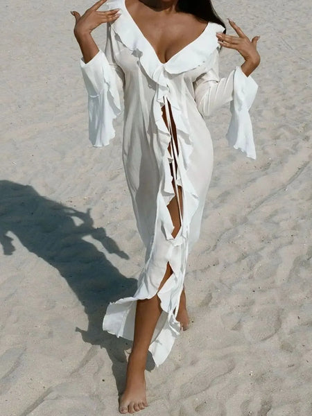 Ruffled Long Sleeve Cover-Up Dress for Summer Love Supplies Ruffled Long Sleeve Cover-Up Dress for Summer Love Supplies