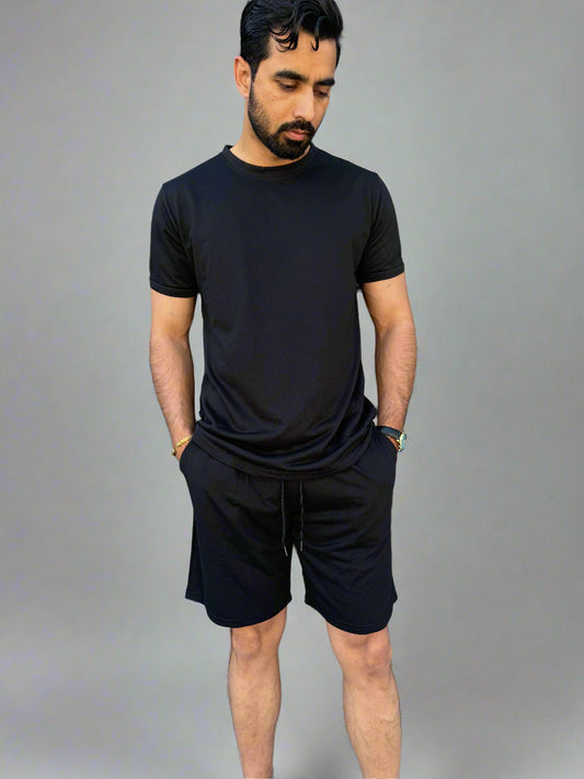 Mens Daily Errands Shirt and Short Outfit Set in black front full