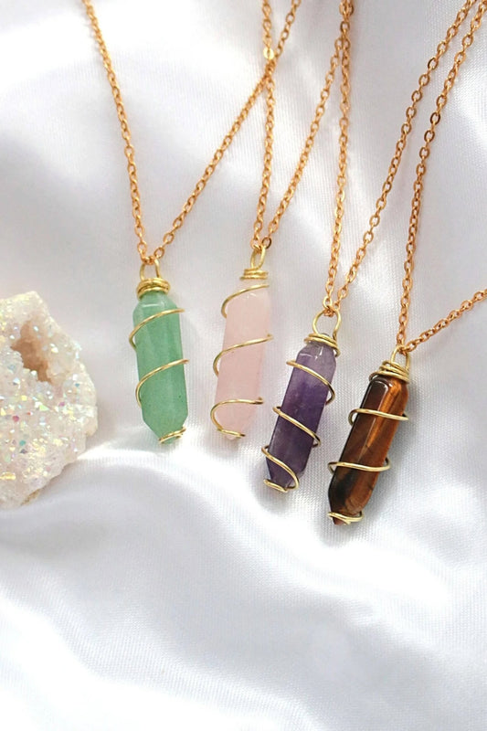 18 Karat Double Ended Natural Healing Crystals Hand Wired Necklace