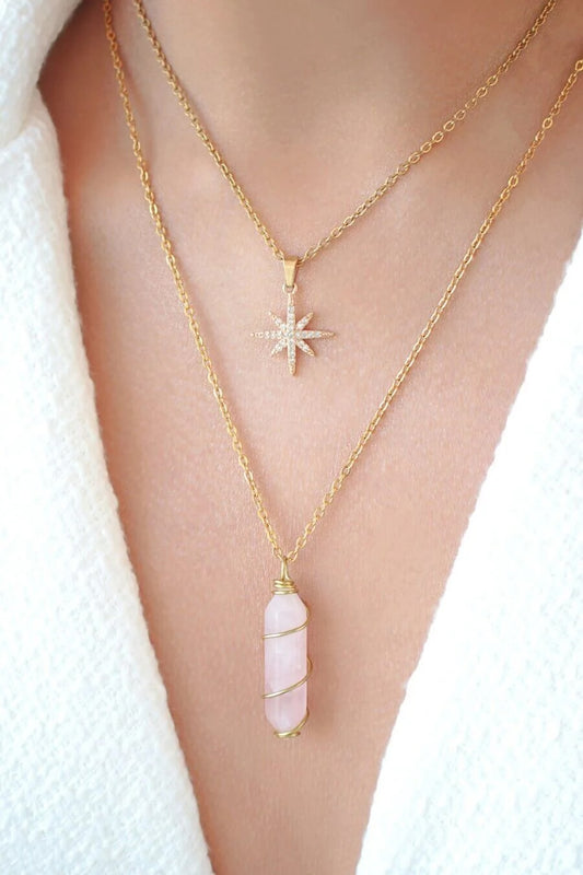 18 Karat Double Ended Natural Healing Crystals Hand Wired Necklace