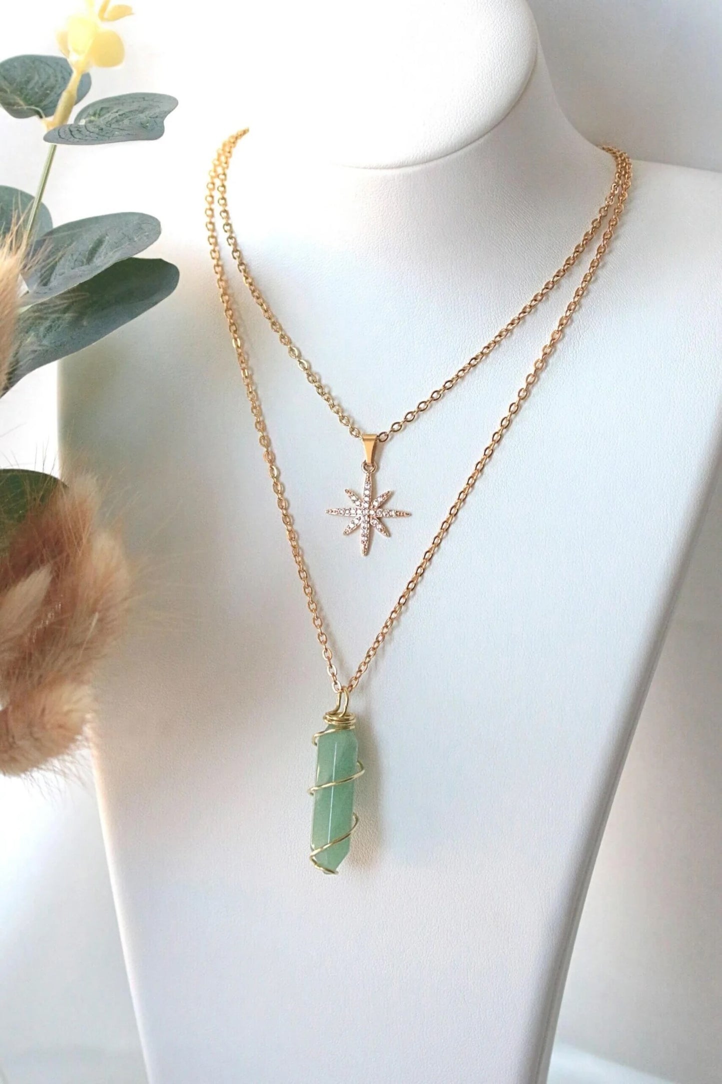 18 Karat Double Ended Natural Healing Crystals Hand Wired Necklace