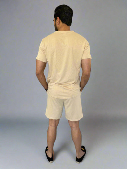Mens Daily Errands Shirt and Short Outfit Set in Khaki back full