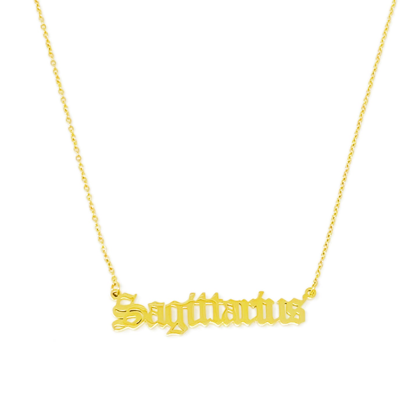 Old English Zodiac Necklace - Stainless Steel Gold Plated