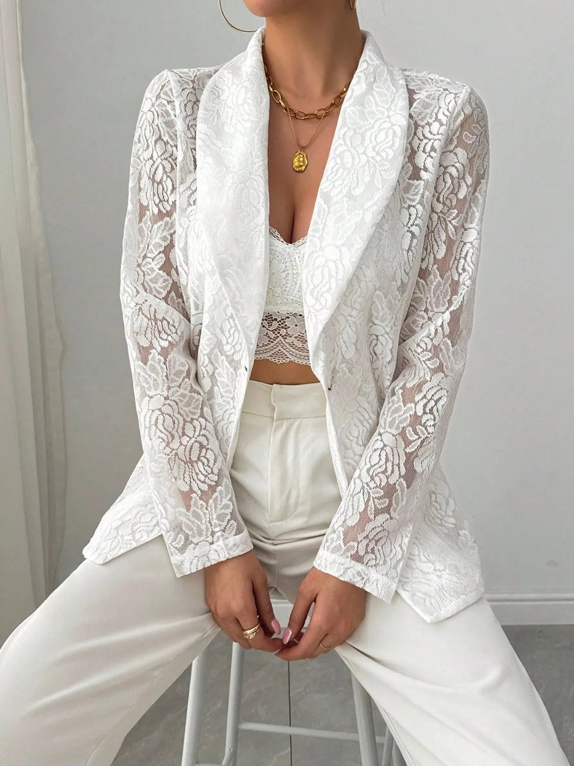 lace blazer white