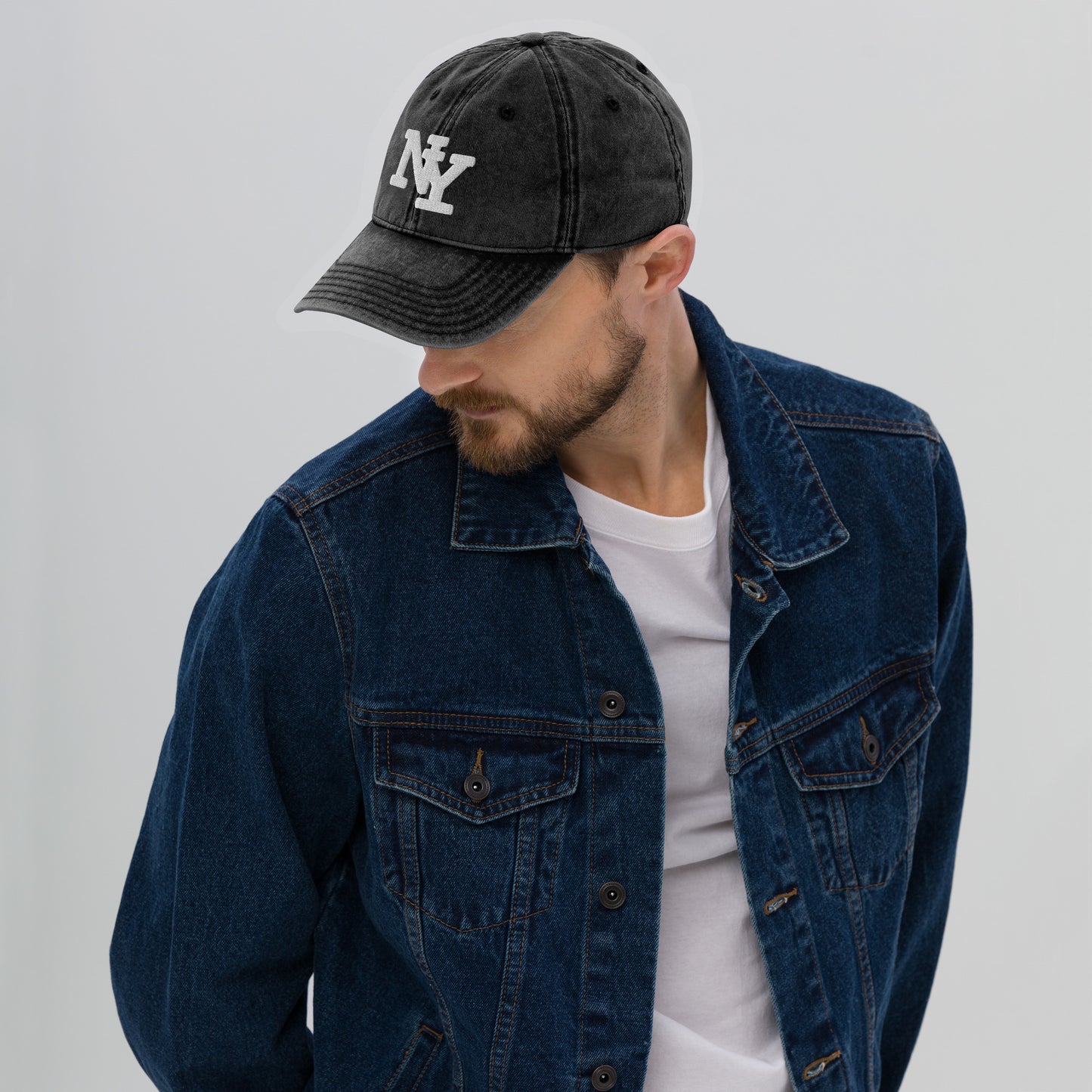 NY Vintage Cotton Twill Dad Hat in Black – High Quality Embroidered NYC Cap – Adjustable New York Dad Hat