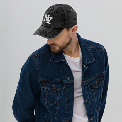 NY Vintage Cotton Twill Dad Hat in Black – High Quality Embroidered NYC Cap – Adjustable New York Dad Hat
